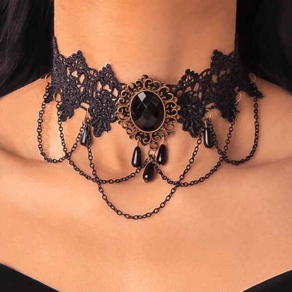 🔵𝟲𝟱%𝗢𝗙𝗙 𝗯𝘂𝗻𝗱𝗹𝗲𝘀 𝟯+🔵 NEW Black Lace Vintage Filigree Choker - Picture 1 of 14